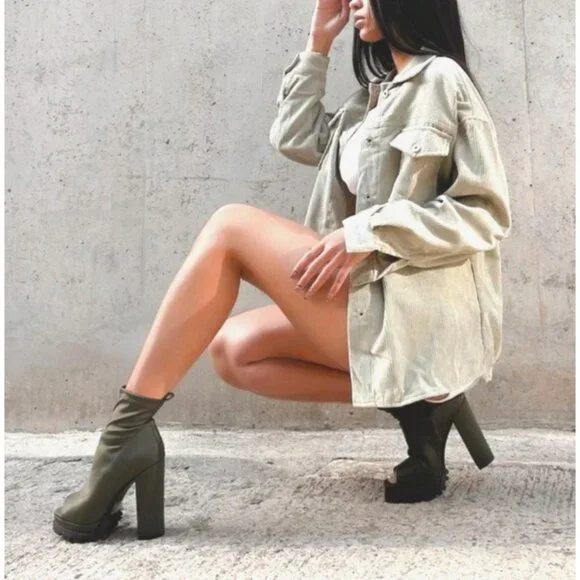 NIB Black Platform Open Toe Chunky Heel Lug Sole Casual Sexy Ankle Boots 10 - Picture 5 of 16